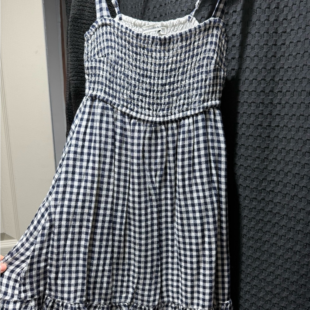 Gingham Smocked Sundress in Navy and White